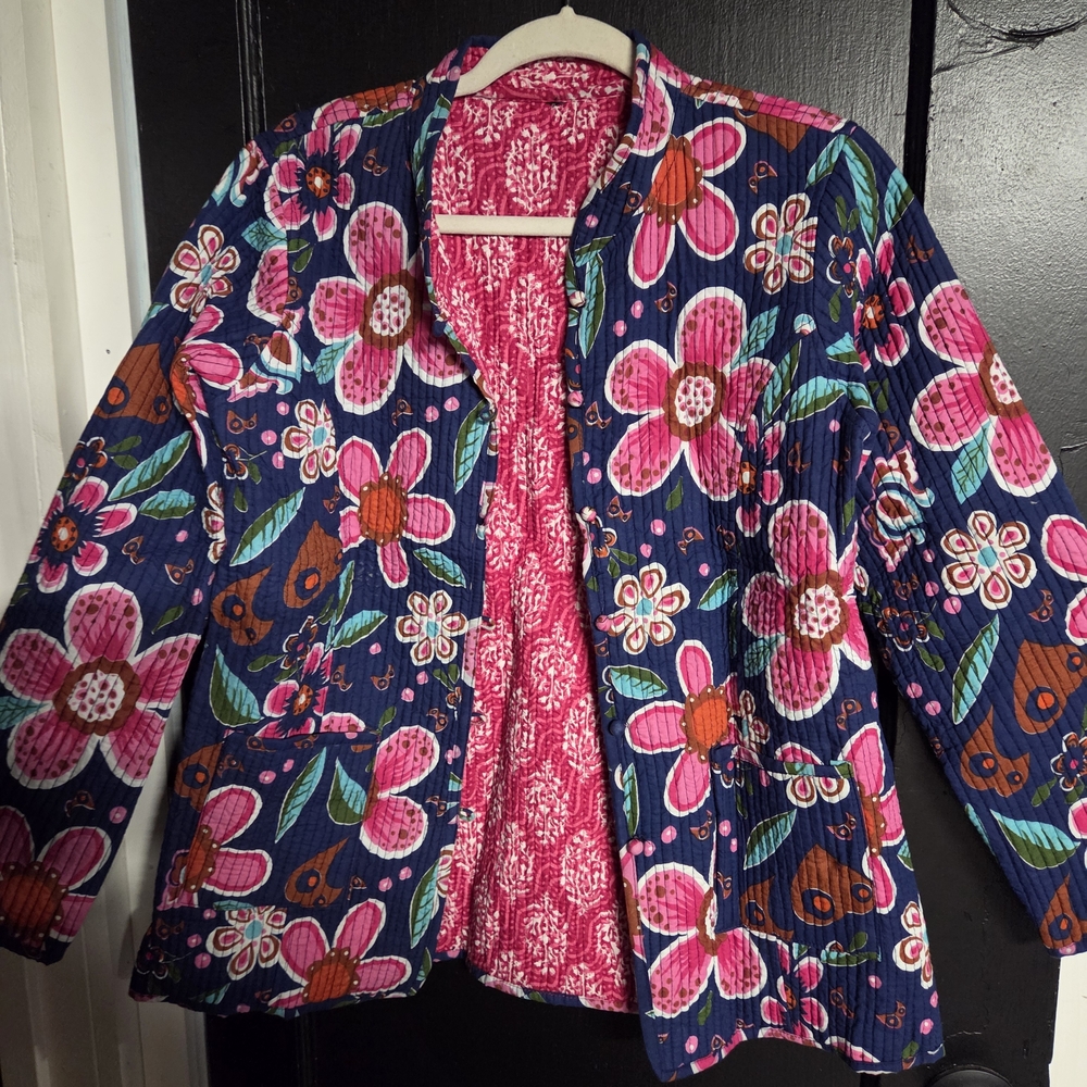 Floral Quilted Jacket - Pink and Blue